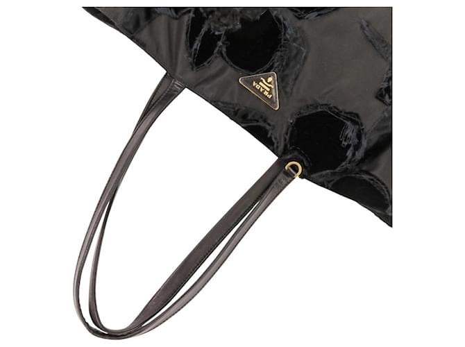 Prada Samtblumen Nylon Tote Bag Schwarz - Ansicht 5