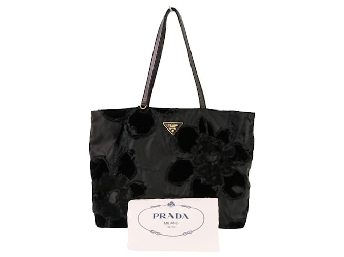 Prada Samtblumen Nylon Tote Bag Schwarz - Ansicht 8