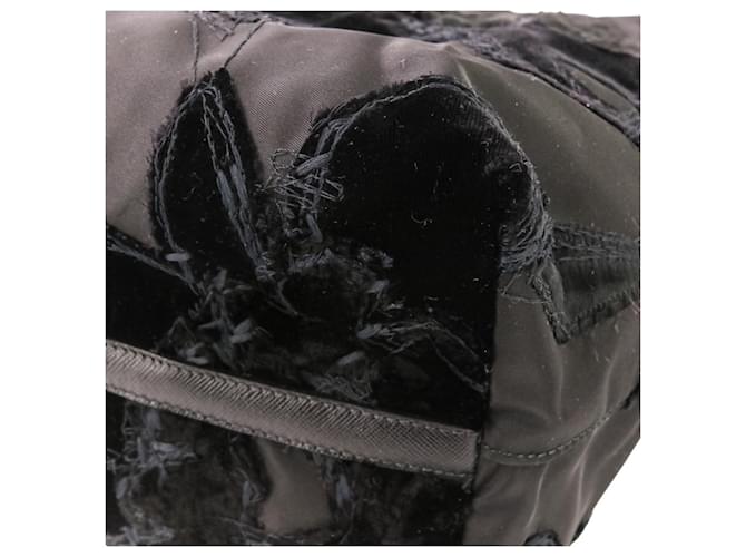 Prada Samtblumen Nylon Tote Bag Schwarz - Ansicht 9