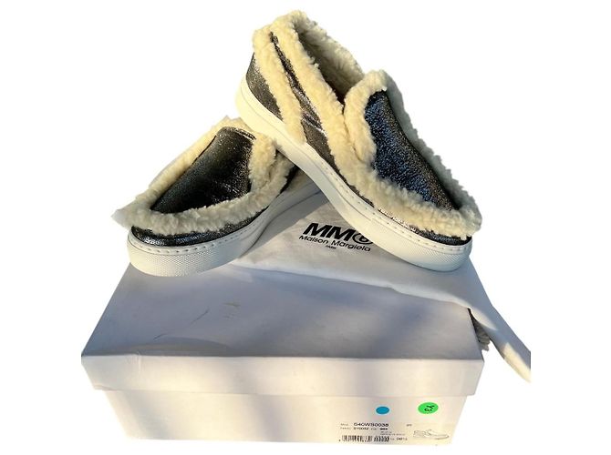 Mm6 Slip On Sneaker mit Kunstfellbesatz Silber Leder - Ansicht 2
