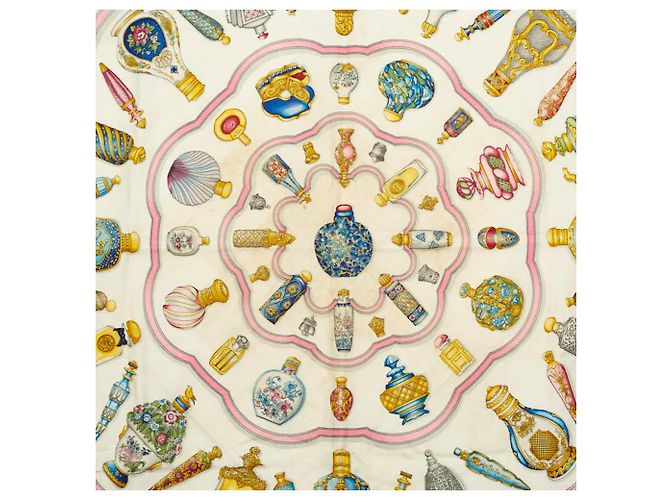 Hermès Carré 90 "Qu'importe le flacon" Sciarpa bottiglia di profumo Multicolore Blu chiaro - vista 2