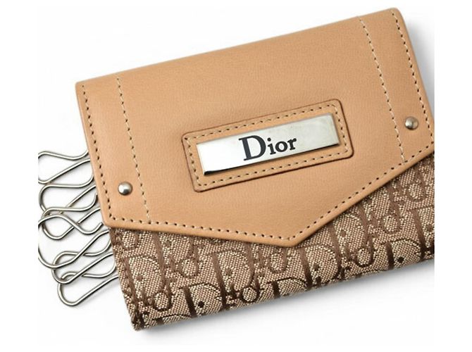 Estuche de Llaves de Cuero Jacquard Beige Christian Dior - vista 6