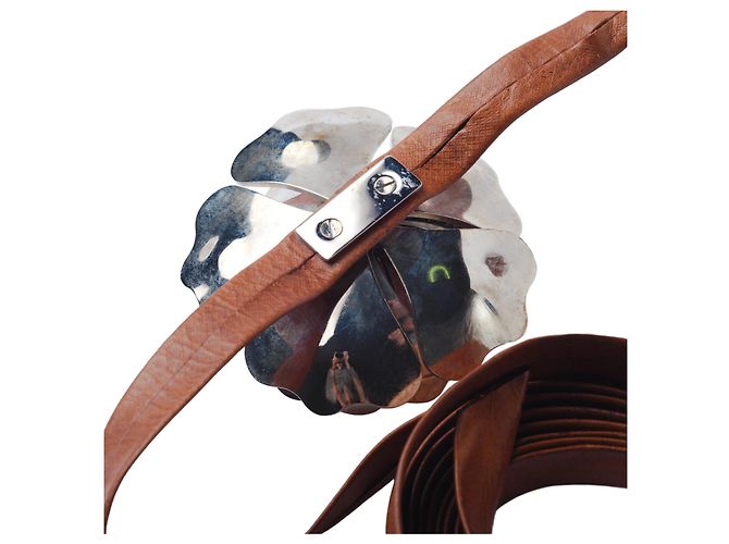 Brauner Leder-Gürtel mit Blumenbindung von Valentino - Ansicht 3