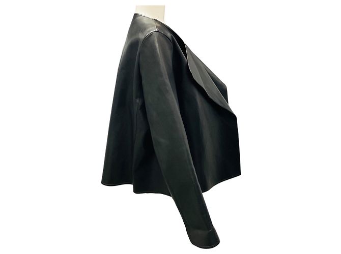 Schwarze Lammlederjacke von The Row mit offener Vorderseite - Ansicht 2
