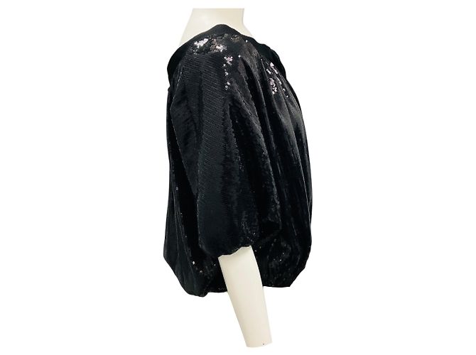 Top nero con paillettes e zip frontale di Lanvin - vista 2