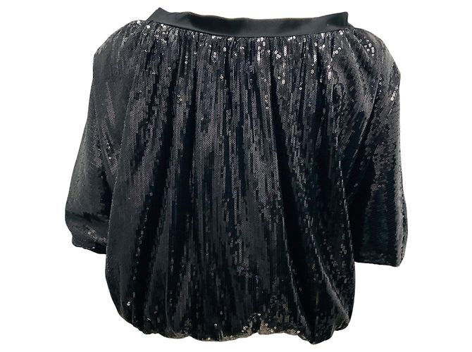 Top nero con paillettes e zip frontale di Lanvin - vista 3