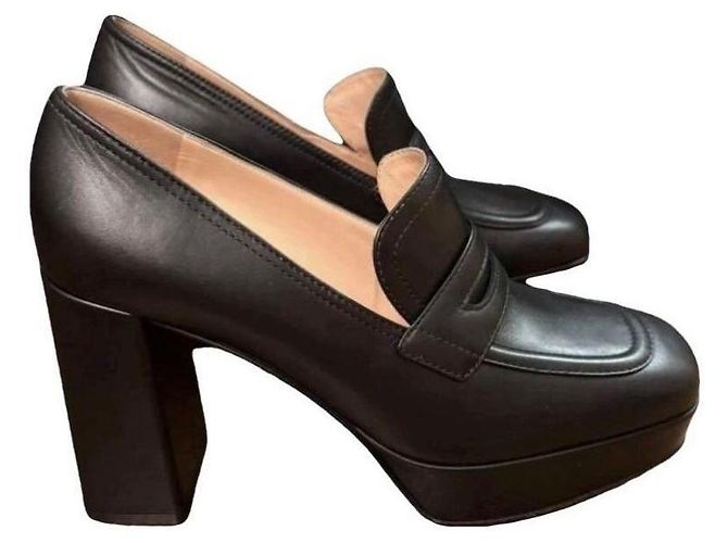 Gianvito Rossi Schwarze Leder-Pantoletten mit Plateau - Ansicht 2