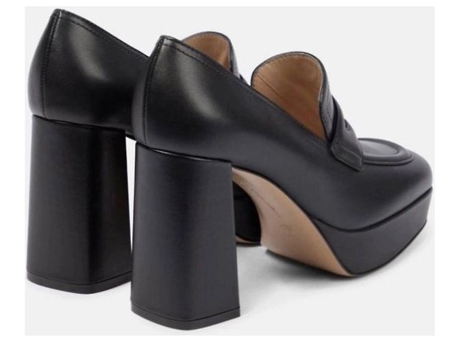 Gianvito Rossi Schwarze Leder-Pantoletten mit Plateau - Ansicht 9