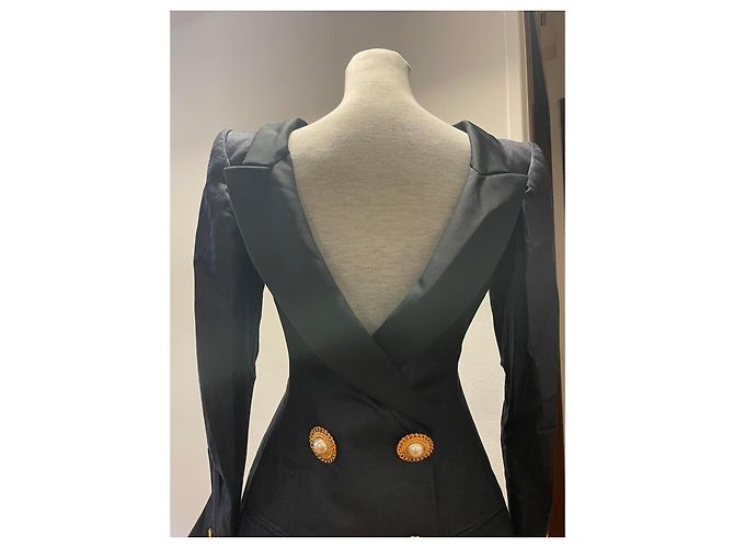 Abito blazer in misto cotone e seta nera Moschino con bottoni in perla Nero - vista 10
