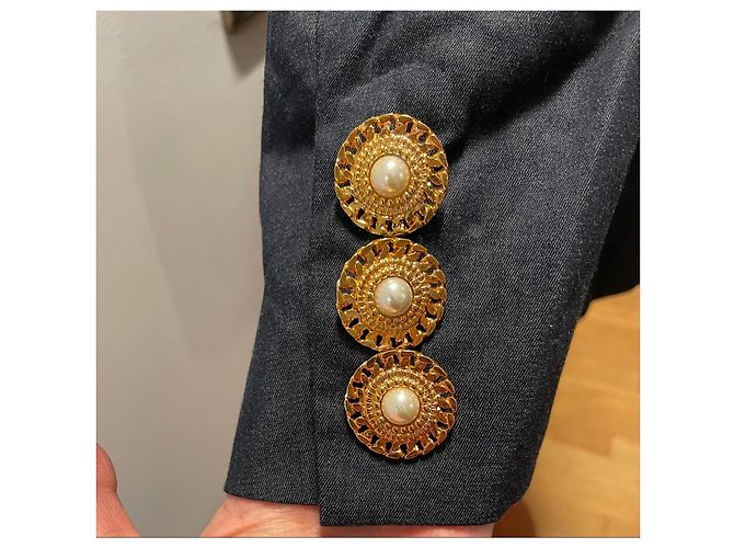 Abito blazer in misto cotone e seta nera Moschino con bottoni in perla Nero - vista 6