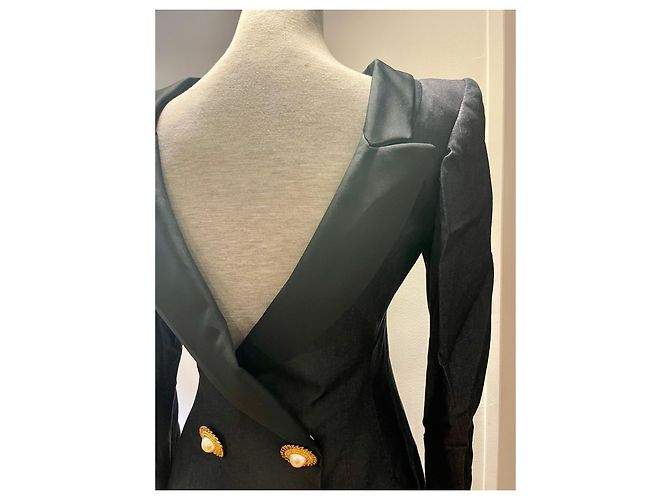 Abito blazer in misto cotone e seta nera Moschino con bottoni in perla Nero - vista 8