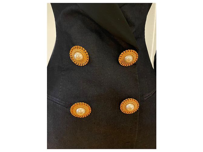 Abito blazer in misto cotone e seta nera Moschino con bottoni in perla Nero - vista 9