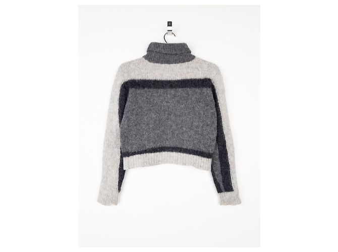 Prada Pullover mit geometrischem, fuzzy Strick und rotem Etikett aus den 2000er Jahren Grau - Ansicht 2
