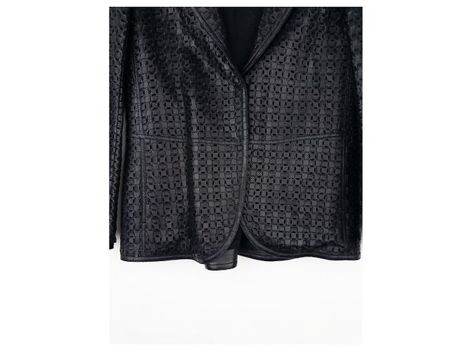 Blazer de cuero cortado a láser Armani de los 2000 Negro - vista 4