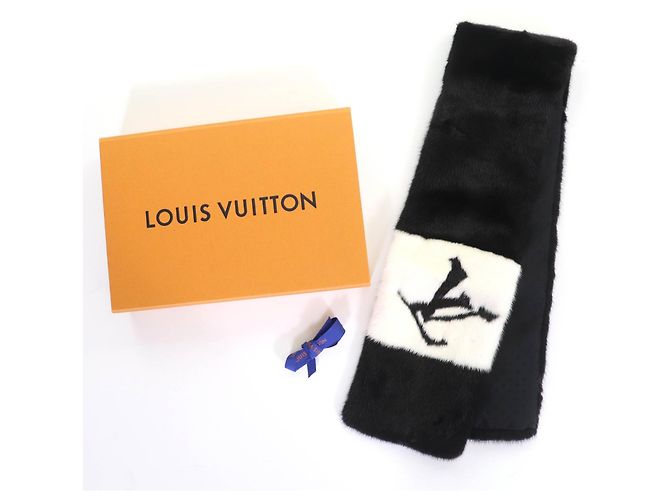Sciarpa in visone con logo LV di Louis Vuitton Nero Bianco - vista 2