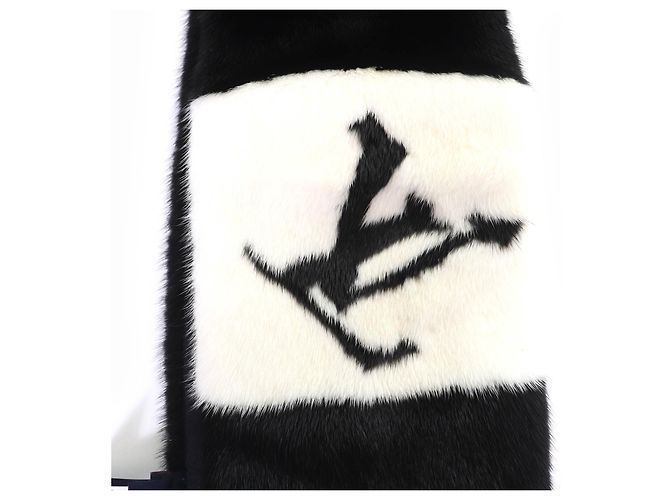 Sciarpa in visone con logo LV di Louis Vuitton Nero Bianco - vista 6