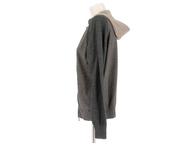 Loro Piana Pullover mit Reißverschluss aus Kaschmir und Seide Grau - Ansicht 4