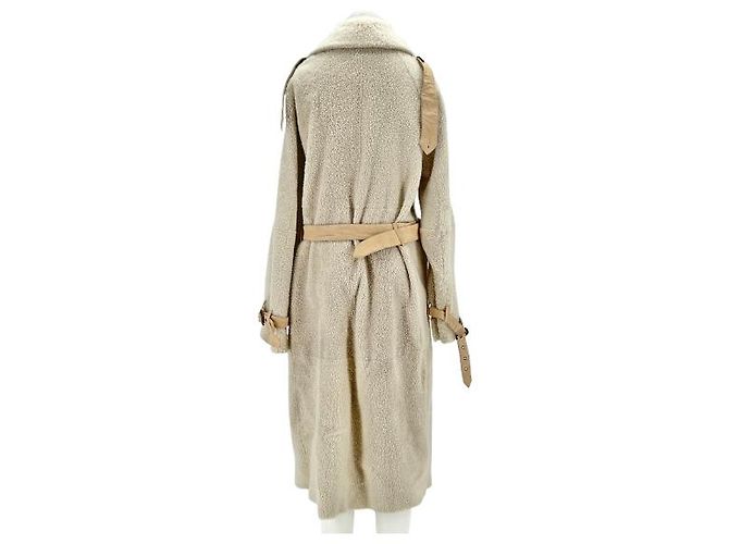Autre Marque Trench coat de couro camurça e pele Bege - vista 2