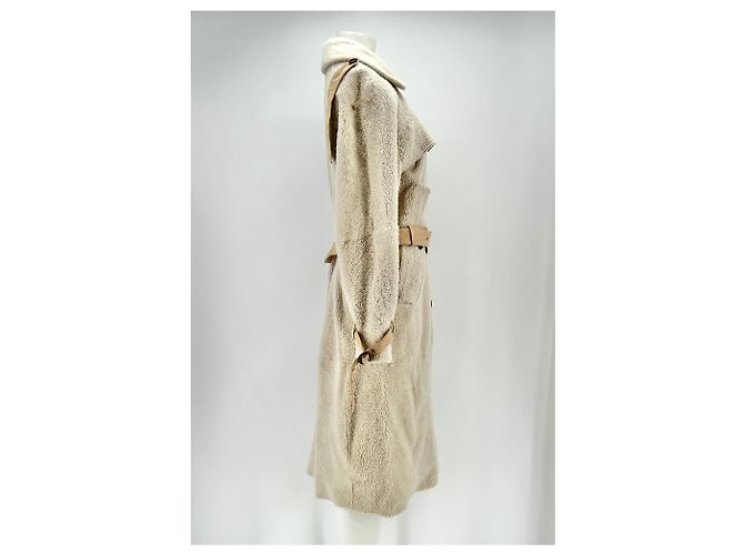Autre Marque Trench coat de couro camurça e pele Bege - vista 3