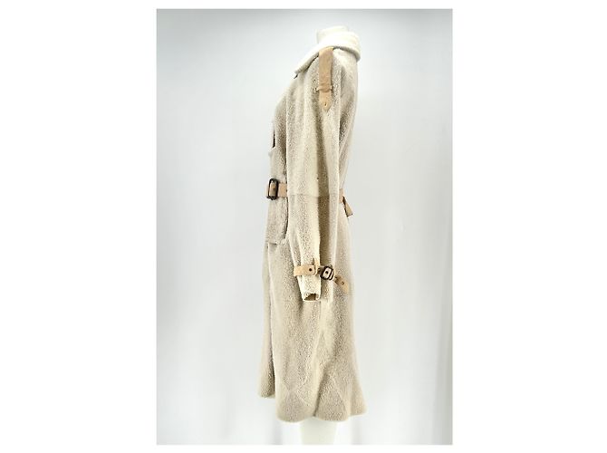 Autre Marque Trench coat de couro camurça e pele Bege - vista 4