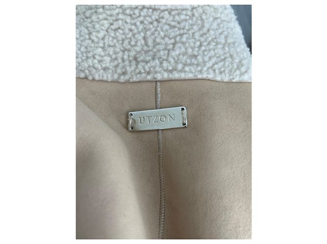 Autre Marque Trench coat de couro camurça e pele Bege - vista 5
