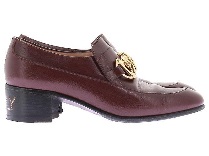 Mocassini Gucci bordeaux in pelle con catena dorata Bordò - vista 2