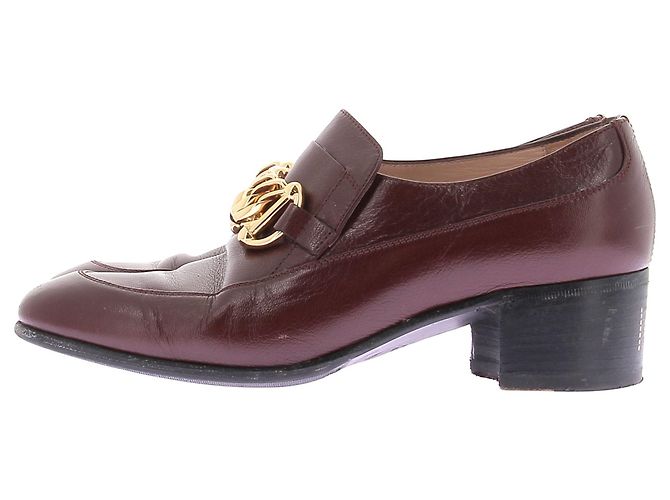 Mocassini Gucci bordeaux in pelle con catena dorata Bordò - vista 3