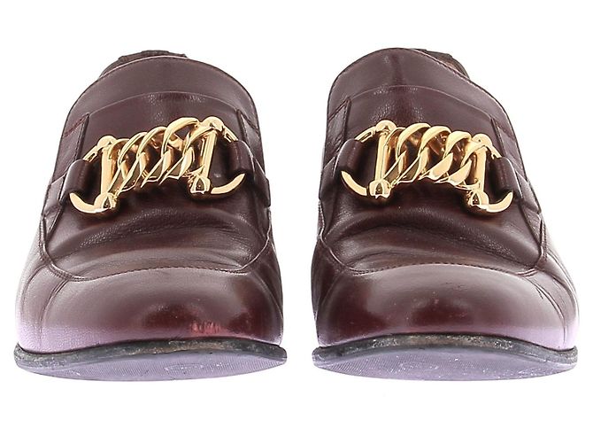 Mocassini Gucci bordeaux in pelle con catena dorata Bordò - vista 4