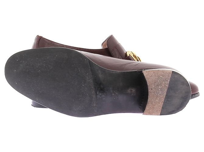 Mocassini Gucci bordeaux in pelle con catena dorata Bordò - vista 7