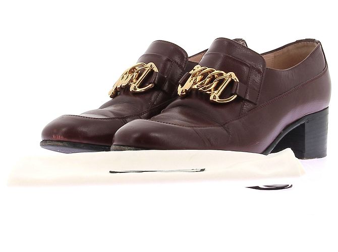 Mocassini Gucci bordeaux in pelle con catena dorata Bordò - vista 8