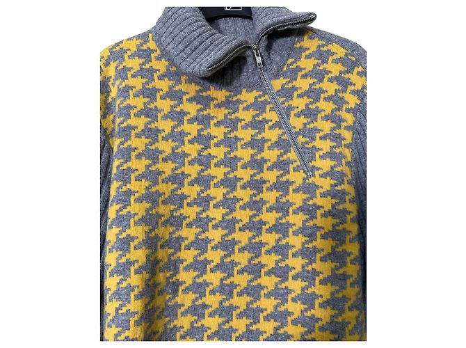 Mauro Grifoni Hahnentritt Pullover Grau Gelb Merinowolle Mehrfarben - Ansicht 2