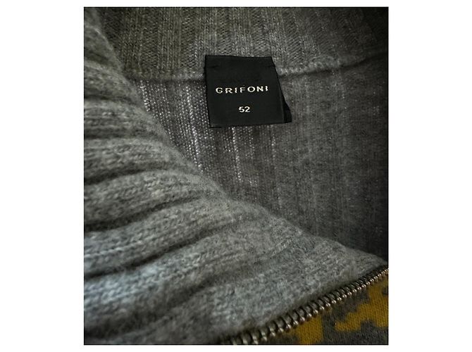 Mauro Grifoni Hahnentritt Pullover Grau Gelb Merinowolle Mehrfarben - Ansicht 5