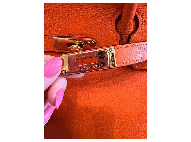Hermès Birkin 35 in pelle Togo arancione - vista 7
