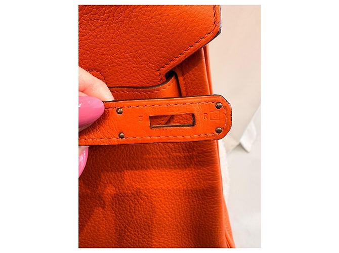 Hermès Birkin 35 in pelle Togo arancione - vista 8