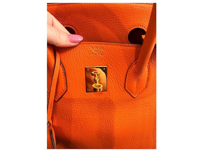 Hermès Birkin 35 in pelle Togo arancione - vista 9