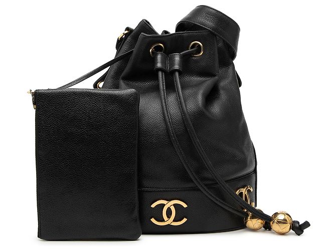 Borsa a secchiello con coulisse in caviar nero Triple CC di Chanel - vista 8