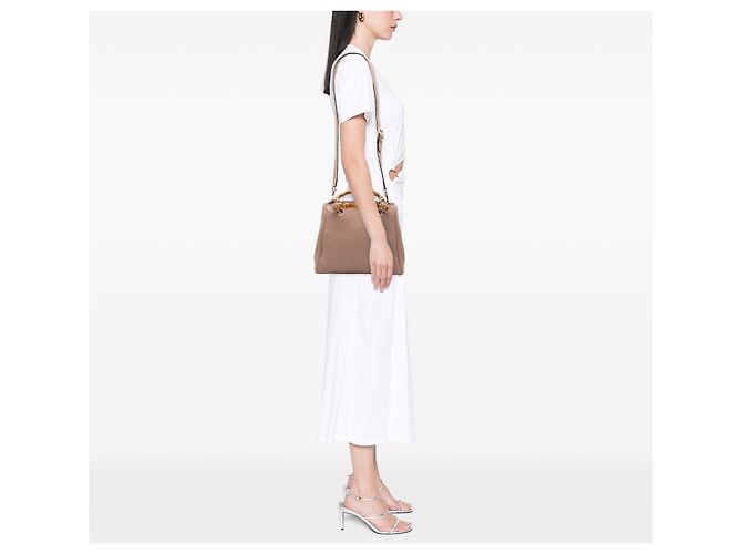 Bamboo Borsa shopper piccola in pelle di vitello marrone Gucci con bambù Carne - vista 7