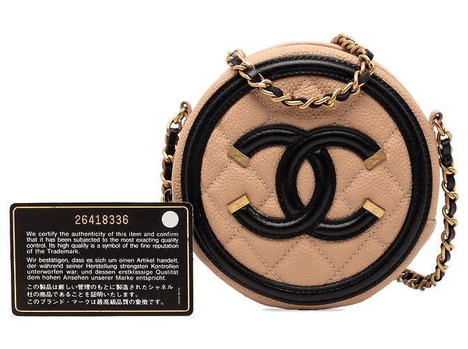 Chanel Caviar Beige CC Filigrana Borsa a Spalla Rotonda - vista 8