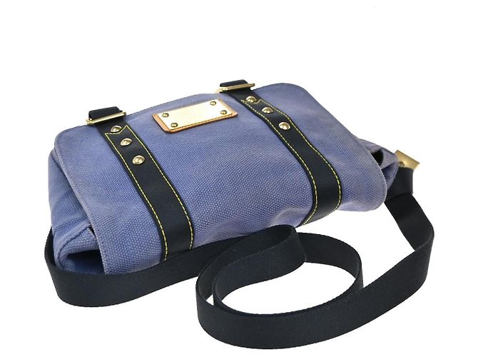 Borsa Messenger Antigua in Tela Louis Vuitton Blu - vista 7