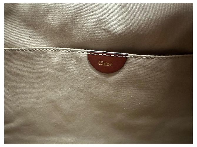 Borsa tote Chloé in tela beige e pelle marrone - vista 10