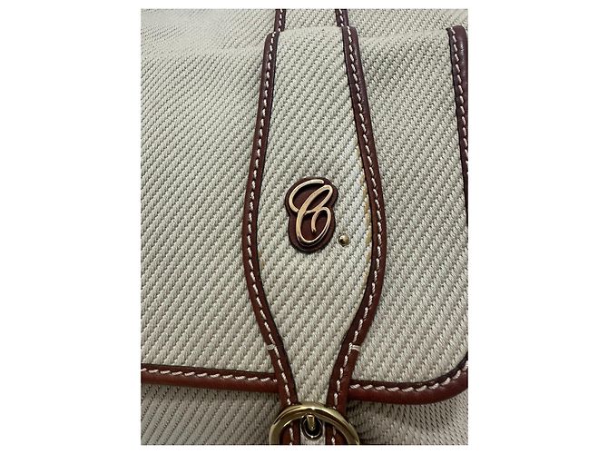 Borsa tote Chloé in tela beige e pelle marrone - vista 13
