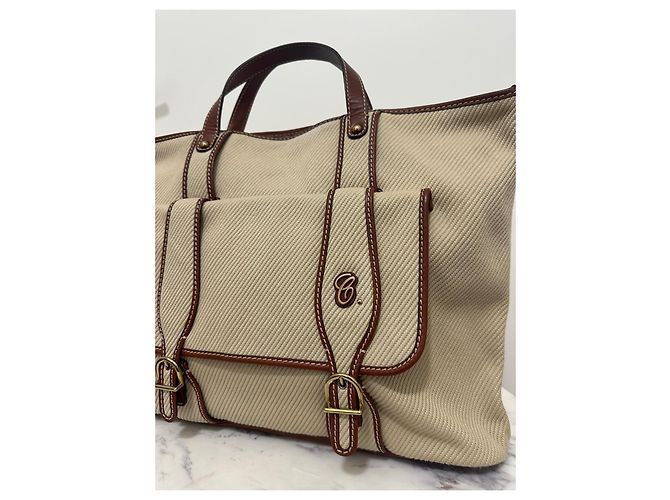 Borsa tote Chloé in tela beige e pelle marrone - vista 2