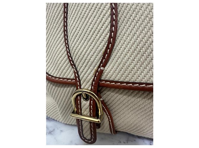 Borsa tote Chloé in tela beige e pelle marrone - vista 9