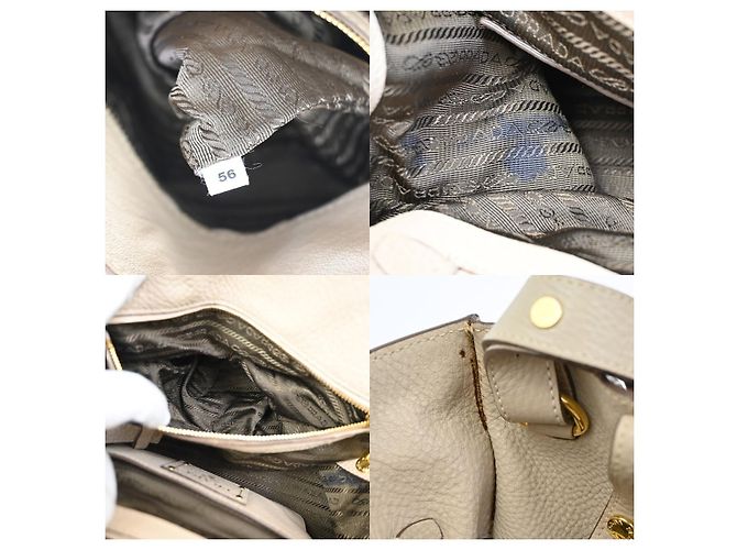 Prada Convertible Offene Einkaufstasche Vitello Daino Mittel Beige - Ansicht 7
