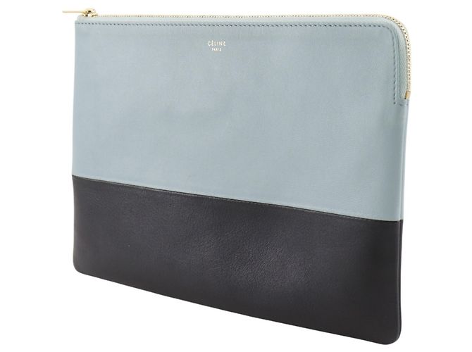 Céline Bicolor Clutch Bag von Celine Schwarz Hellblau - Ansicht 2
