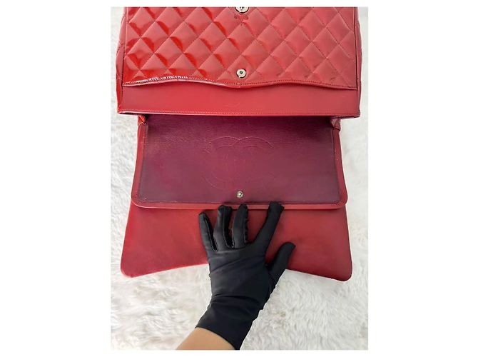 Chanel Timeless CF Maxi Borsa a mano in vernice rossa Rosso - vista 3