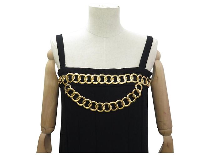 VINTAGE CHANEL KLEID MIT GROSSER KETTE 38 M SCHWARZE WOLLE NEU - Ansicht 3
