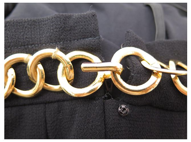 VINTAGE CHANEL KLEID MIT GROSSER KETTE 38 M SCHWARZE WOLLE NEU - Ansicht 9