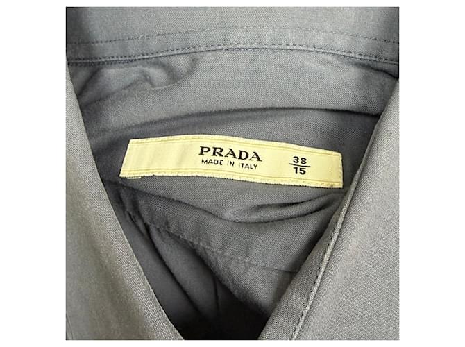 Camicia con bottoni Prada in cotone blu navy - vista 5