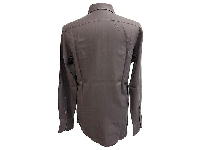 Camicia button-down in cotone marrone a spina di pesce Gucci Rosso - vista 3